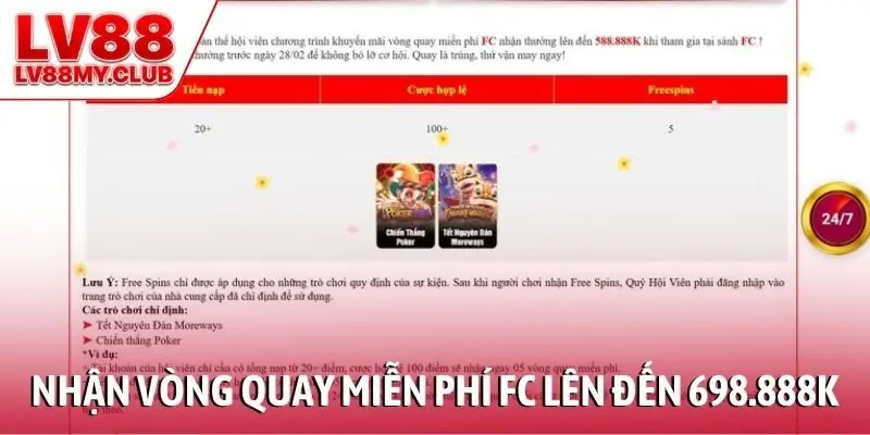 Nhận vòng quay miễn phí FC lên đến 698.888K